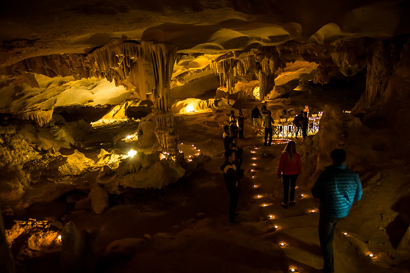 Thien Canh Son Cave consists of three interconnected caves, each adorned with stalactites and various formations