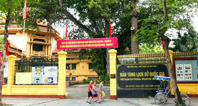 The front side of Vietnam National Museum of History at 1 Trang Tien Street, Hoan Kiem district, Hanoi