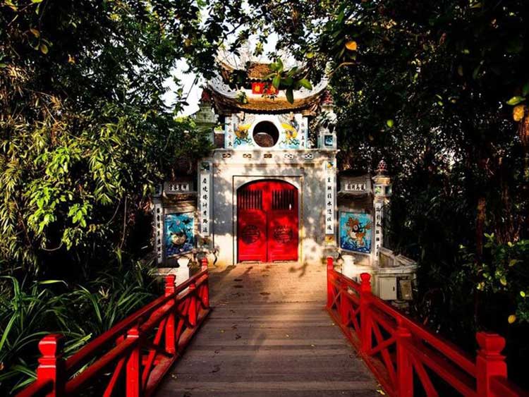 Ngoc Son temple brights in sunshine