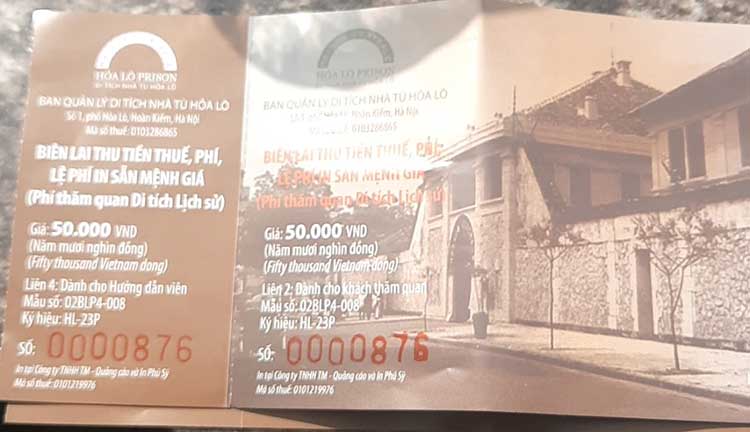 hoa lo prison entrance fee ticket